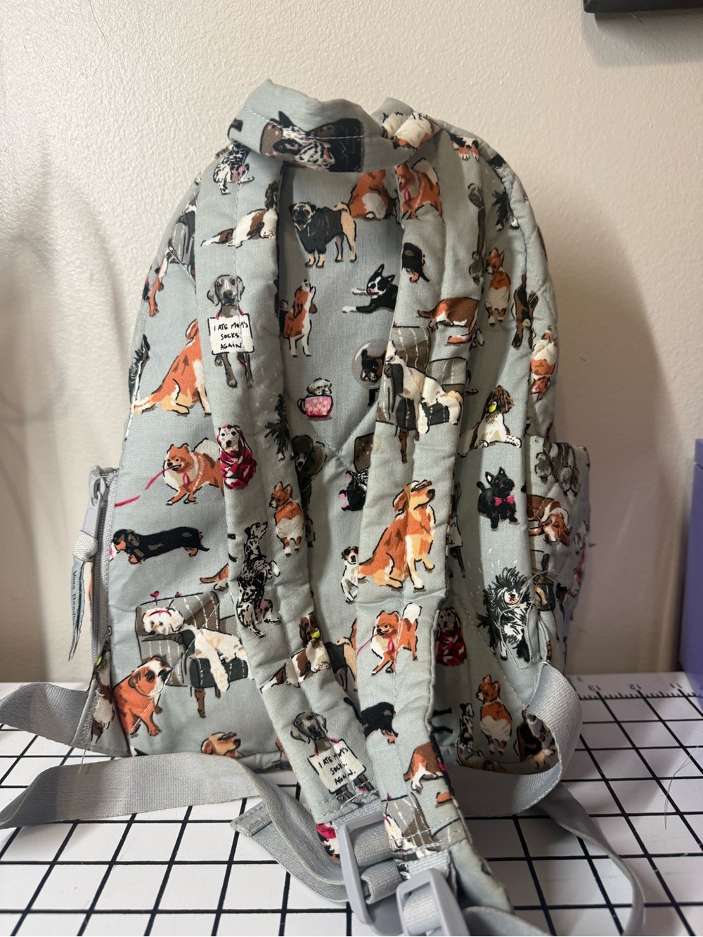 Vera Bradley Quilted Dog Print Mini Backpack in Light Gray - Picture 3 of 6